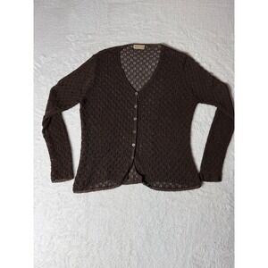 Apostrophe Cardigan Women S Brown Good Pointelle Open Knit Button V-Neck D233